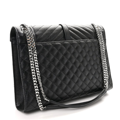 Saint Laurent Grain De Poudre Textured Mixed Matelasse Large Triquilt Monogram Satchel Black 3 of 10