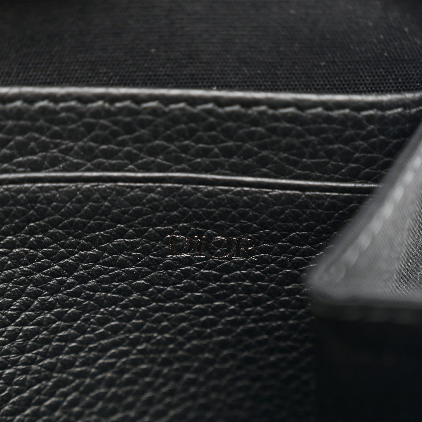 Grained Calfskin CD Icon Zipped Pouch With Strap Black
