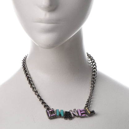 Chanel Metal Strass Enamel CC Chain Link Choker Necklace Dark Silver 2 of 8