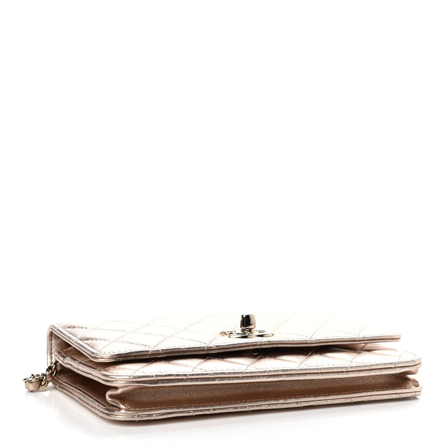 Metallic Lambskin Quilted Trendy CC Wallet On Chain WOC Gold