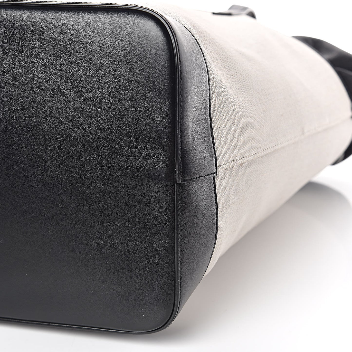 Canvas Calfskin Teddy Drawstring Shopping Tote White Black
