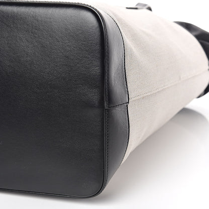 Saint Laurent Canvas Calfskin Teddy Drawstring Shopping Tote White Black 15 of 15