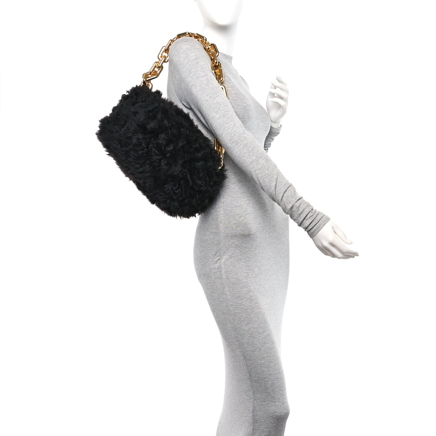 Shearling Lambskin The Pouch Chain Black
