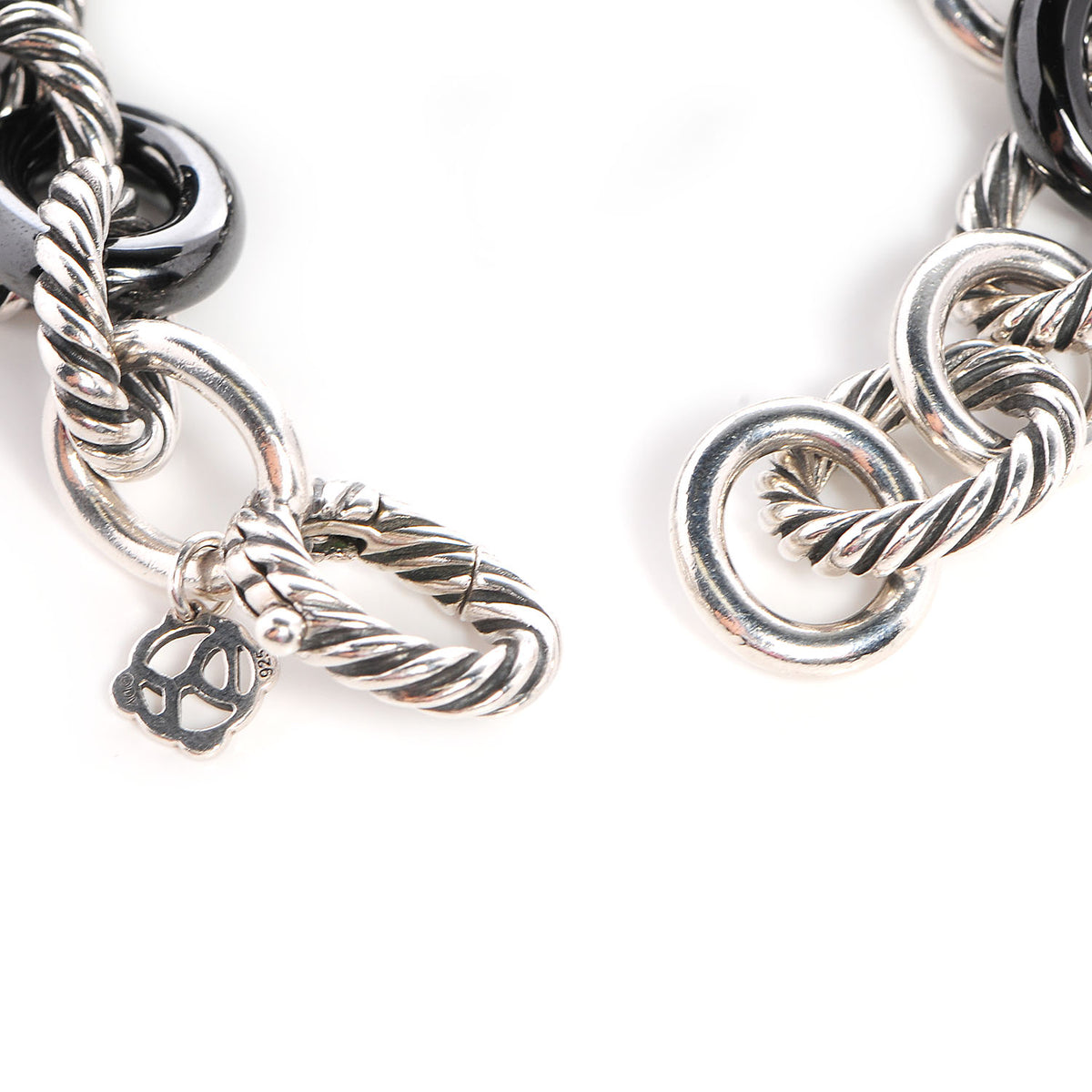 David Yurman Sterling Silver Ceramic 13mm Large Oval Link Bracelet Black 4 of 7