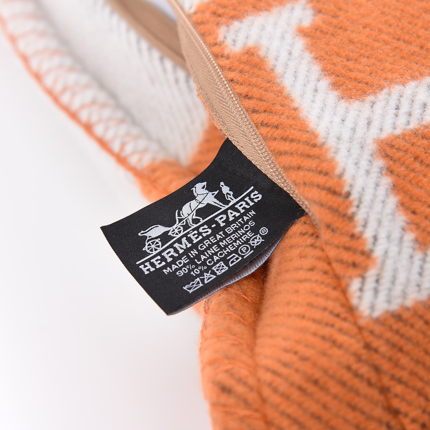 Hermes Wool Cashmere Avalon Pillow PM Ecru Potiron 5 of 9