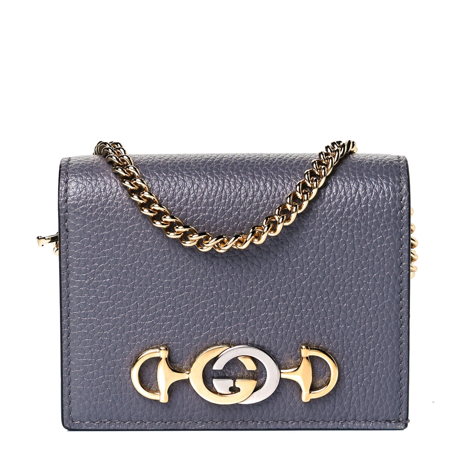 Gucci Grainy Calfskin Zumi Chain Card Case Wallet Dusty Grey 1 of 5