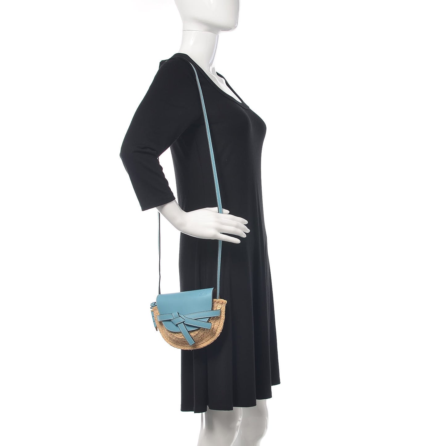 Calfskin Raffia Mini Gate Crossbody Bag Light Blue Natural