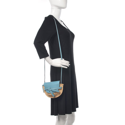 Loewe Calfskin Raffia Mini Gate Crossbody Bag Light Blue Natural 2 of 9