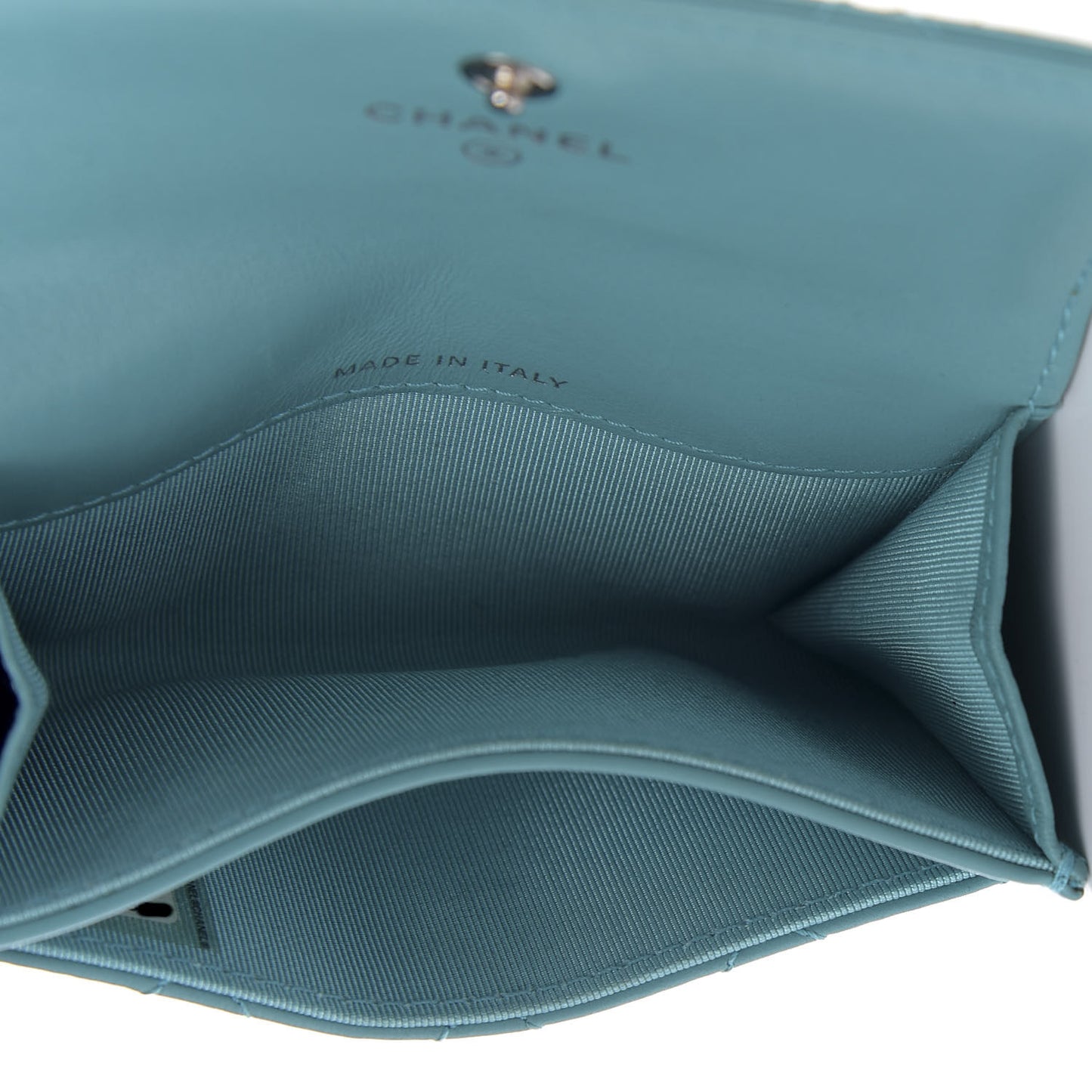 Lambskin Quilted Flap Card Holder Turquoise