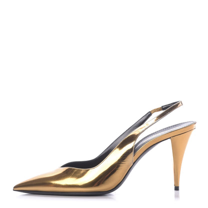 Saint Laurent Calfskin Kiki 110mm metallic slingback pumps 39.5 Gold 1 of 9