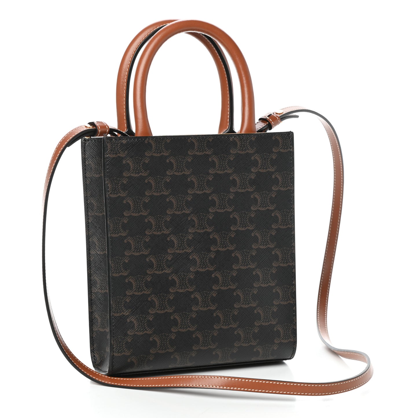 Triomphe Canvas Calfskin Mini Vertical Cabas Tan
