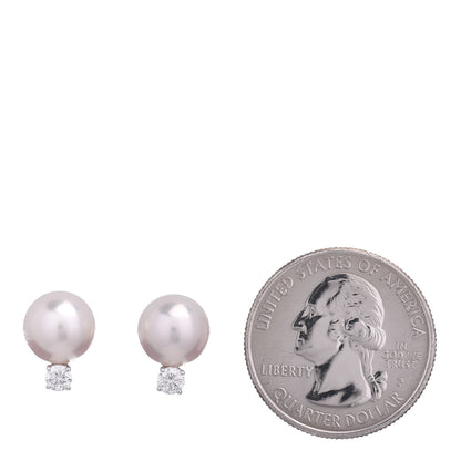 Mikimoto 18K White Gold Diamond Akoya Pearl 9mm Stud Earrings 2 of 4