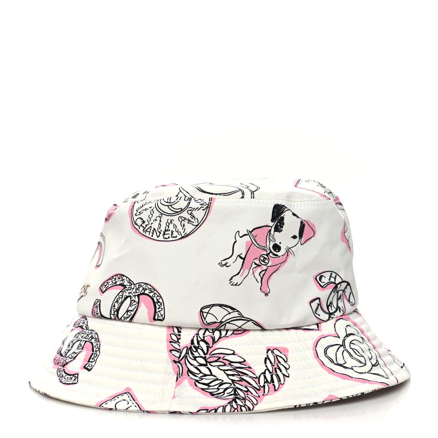 Chanel Cotton CC Dog Print Bucket Hat S White Pink 5 of 9