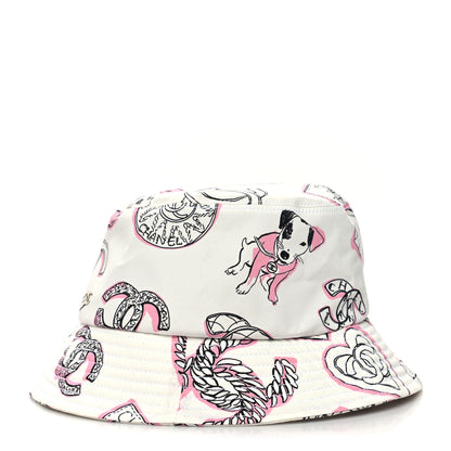 Chanel Cotton CC Dog Print Bucket Hat S White Pink 5 of 9