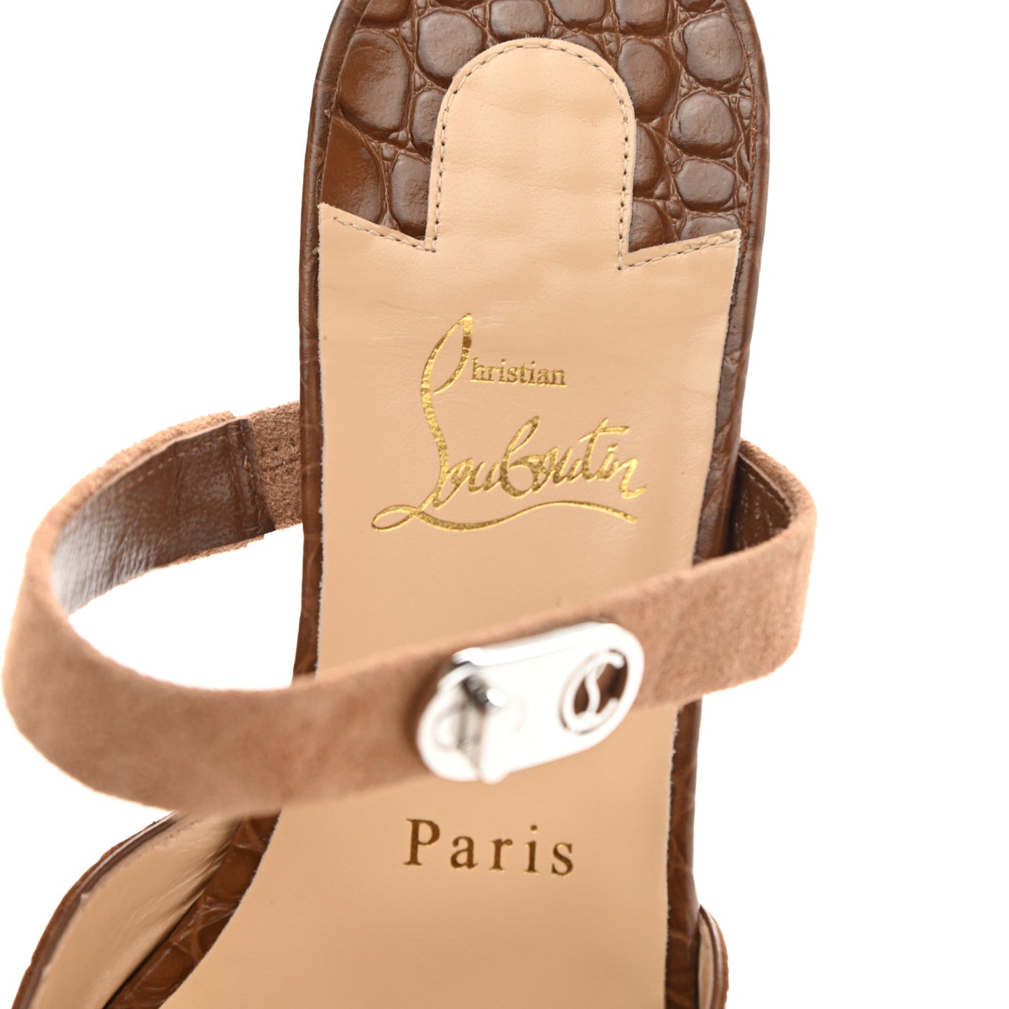 Calfskin Crocodile Embossed Choc Lock Flats 37 Biscotto