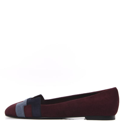 Hermes Suede Goatskin Nice Ballerina Flats 36.5 Bordeaux Navy Slate 1 of 7