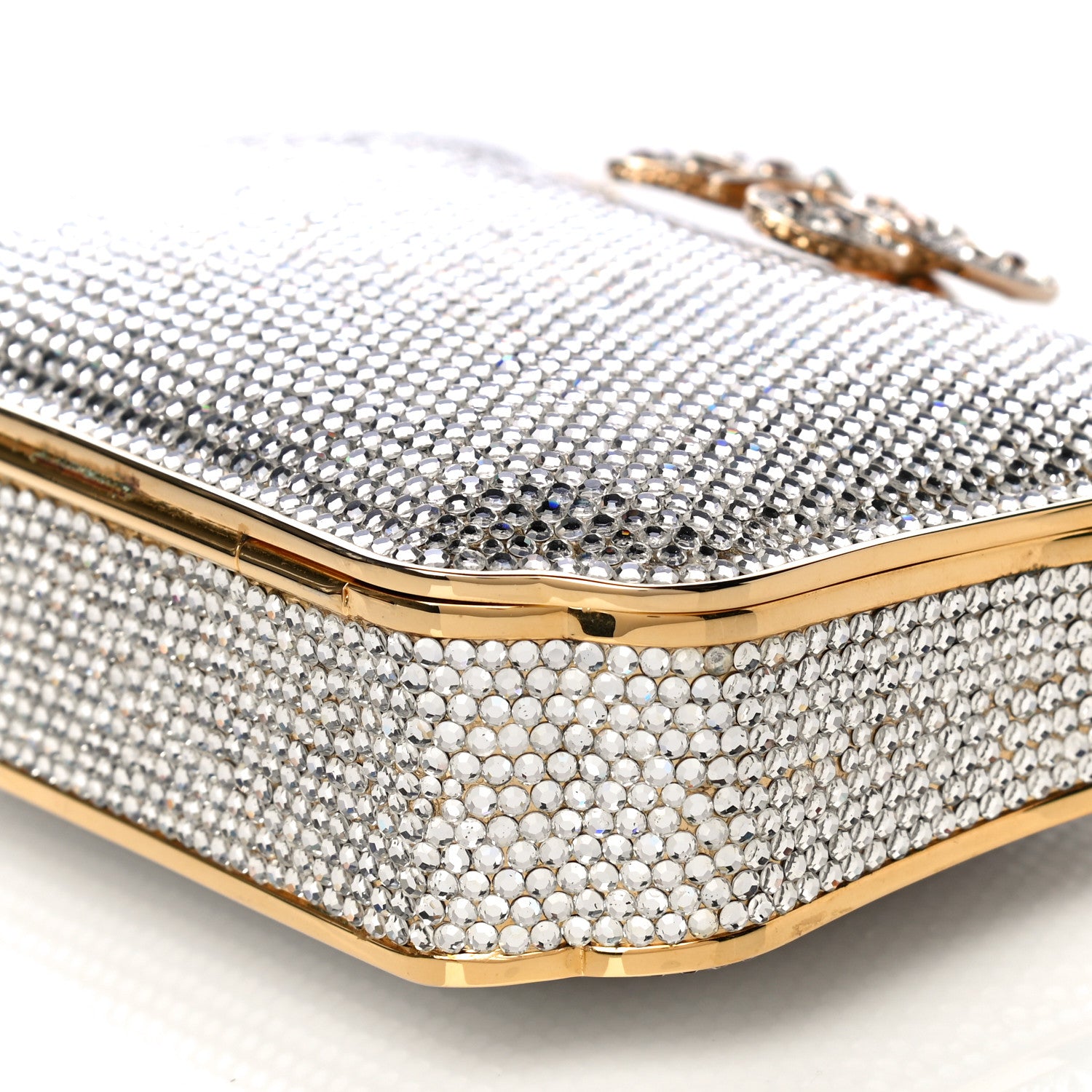 Judith Leiber Swarovski Crystal Butterfly Minaudiere Clutch Silver Gold 11 of 12