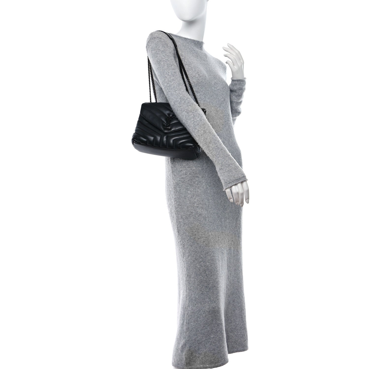Saint Laurent Calfskin Y Quilted Monogram Monochrome Small Loulou Chain Satchel Black 2 of 13