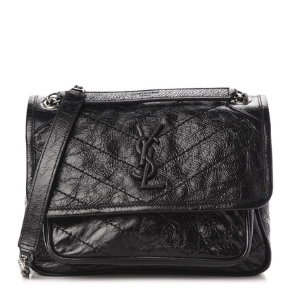 Saint Laurent Crinkled Calfskin Matelasse Monogram Baby Niki Chain Satchel Black 1 of 10