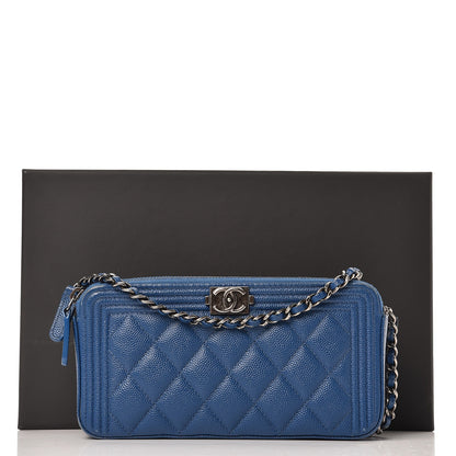 Chanel Caviar Quilted Small Boy Clutch With Chain Blue 14 of 14