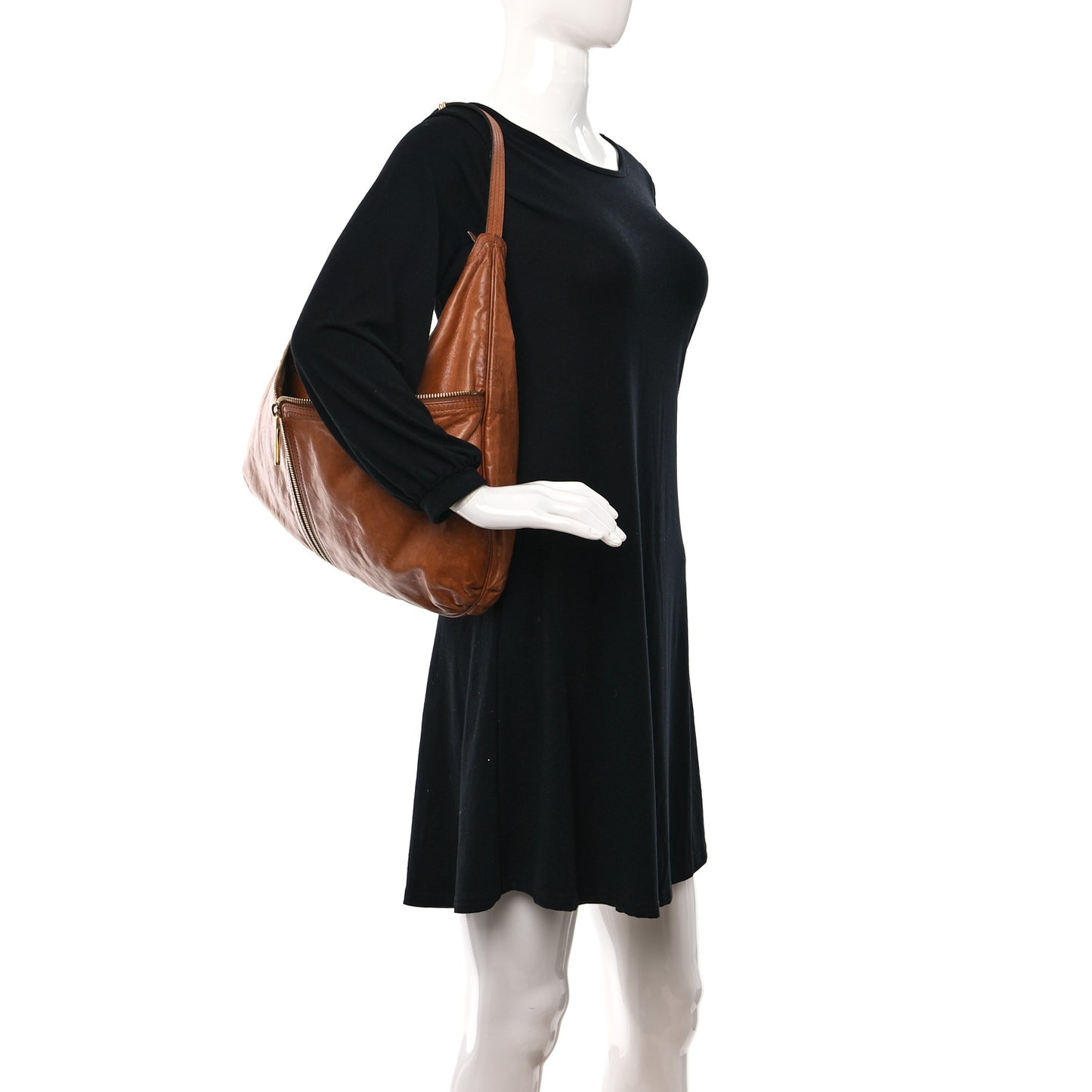 Sheepskin Zipper Hobo Brown