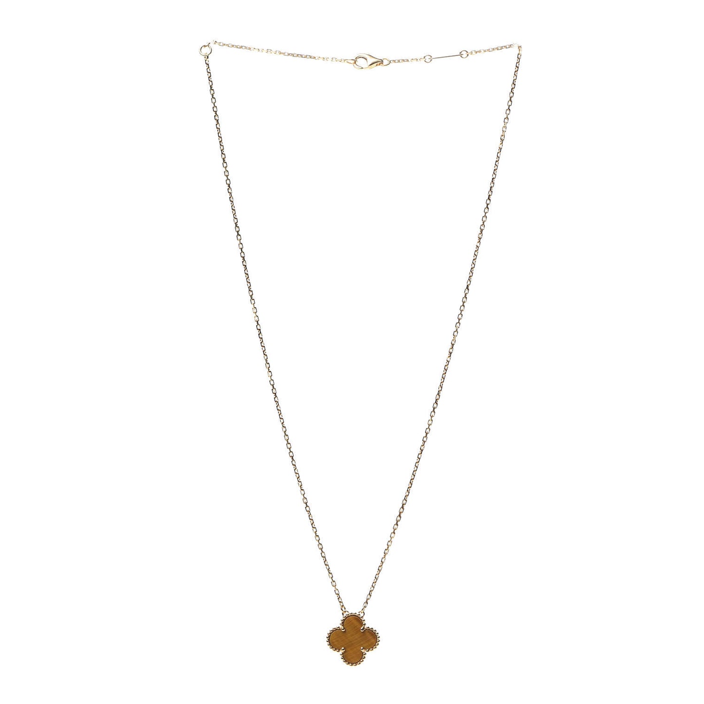18K Yellow Gold Tiger Eye Vintage Alhambra Pendant Necklace
