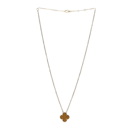 Van Cleef & Arpels 18K Yellow Gold Tiger Eye Vintage Alhambra Pendant Necklace 3 of 6