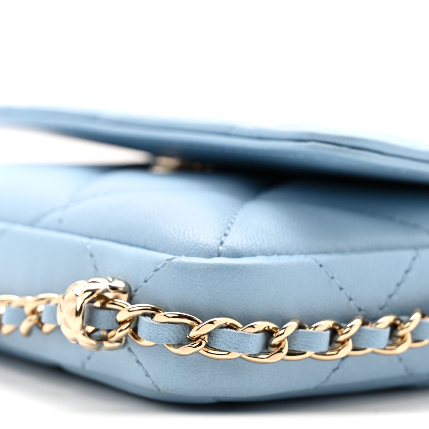 Lambskin Quilted Chain Around Coin Purse With Chain Light Blue