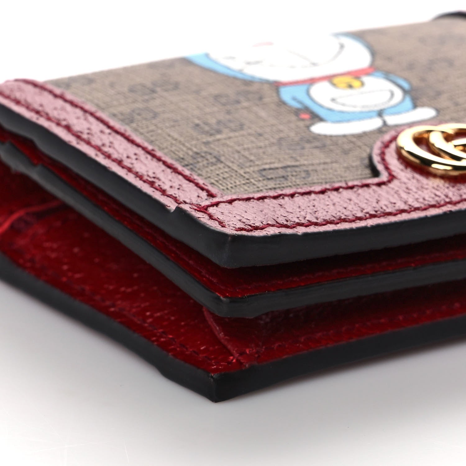 Gucci X DORAEMON Mini Vintage GG Supreme Monogram Card Case Wallet Beige Cherry Red 7 of 10