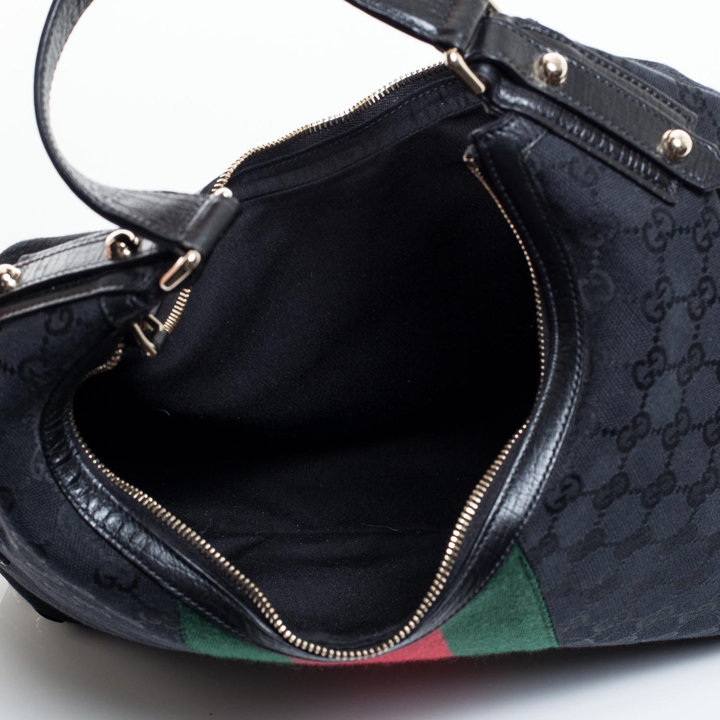Monogram Large Horsebit Web Hobo Black