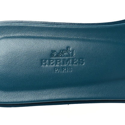 Hermes Calfskin Oran Sandals 37.5 Bleu Emeraude 8 of 9