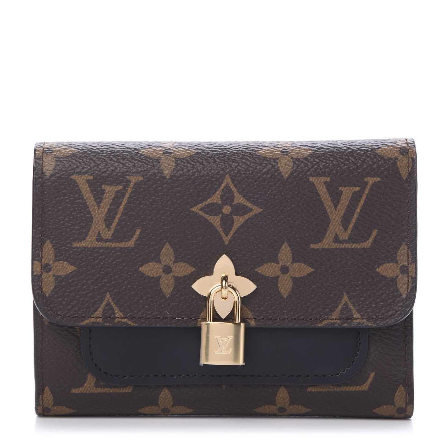 Monogram Flower Lock Compact Wallet Black