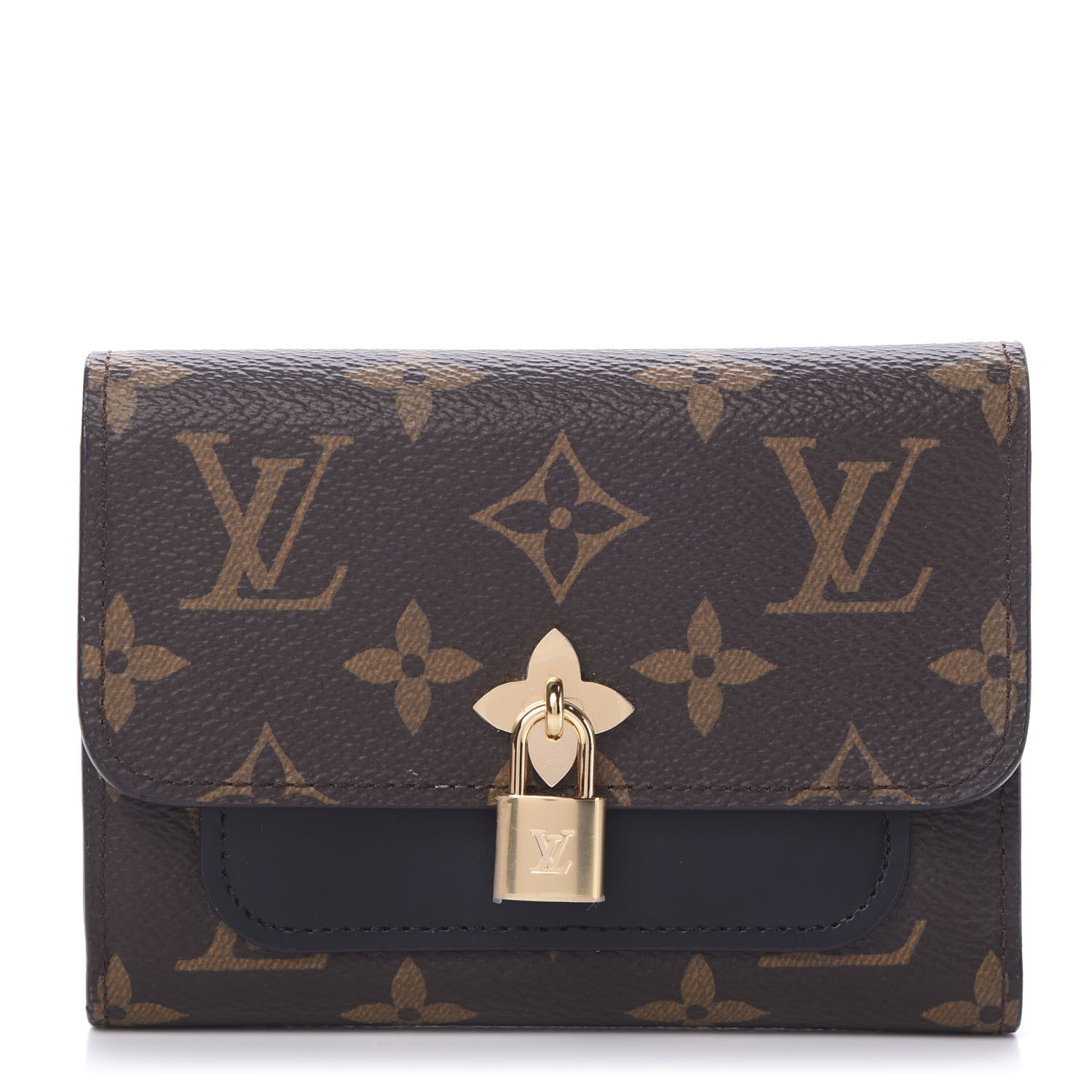 Louis Vuitton Monogram Flower Lock Compact Wallet Black 1 of 6