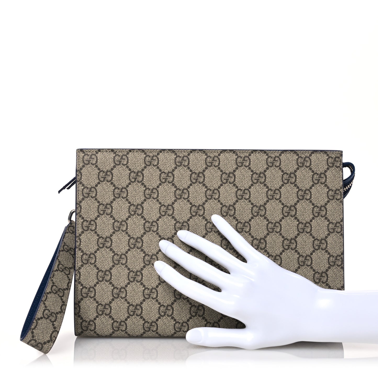 GG Supreme Monogram Bi-Color Small Zip Wristlet Pouch Beige Ebony Royale