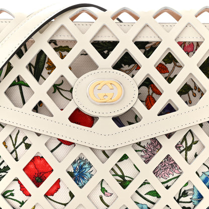 Gucci Canvas Flora Floral Calfskin Medium Cutout Shoulder Bag White Multicolor 9 of 12