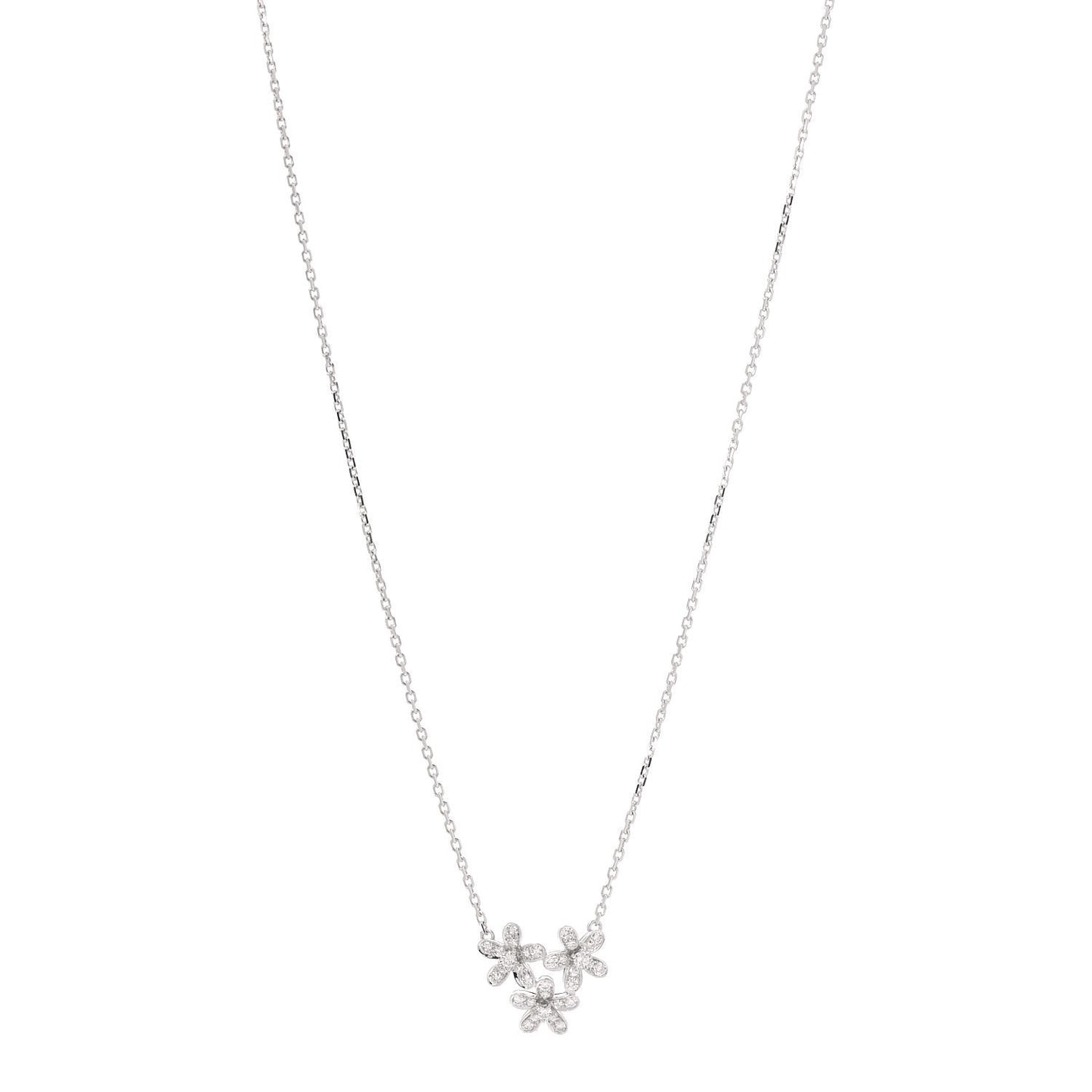 18K White Gold Diamond Socrate 3 Flower Pendant Necklace