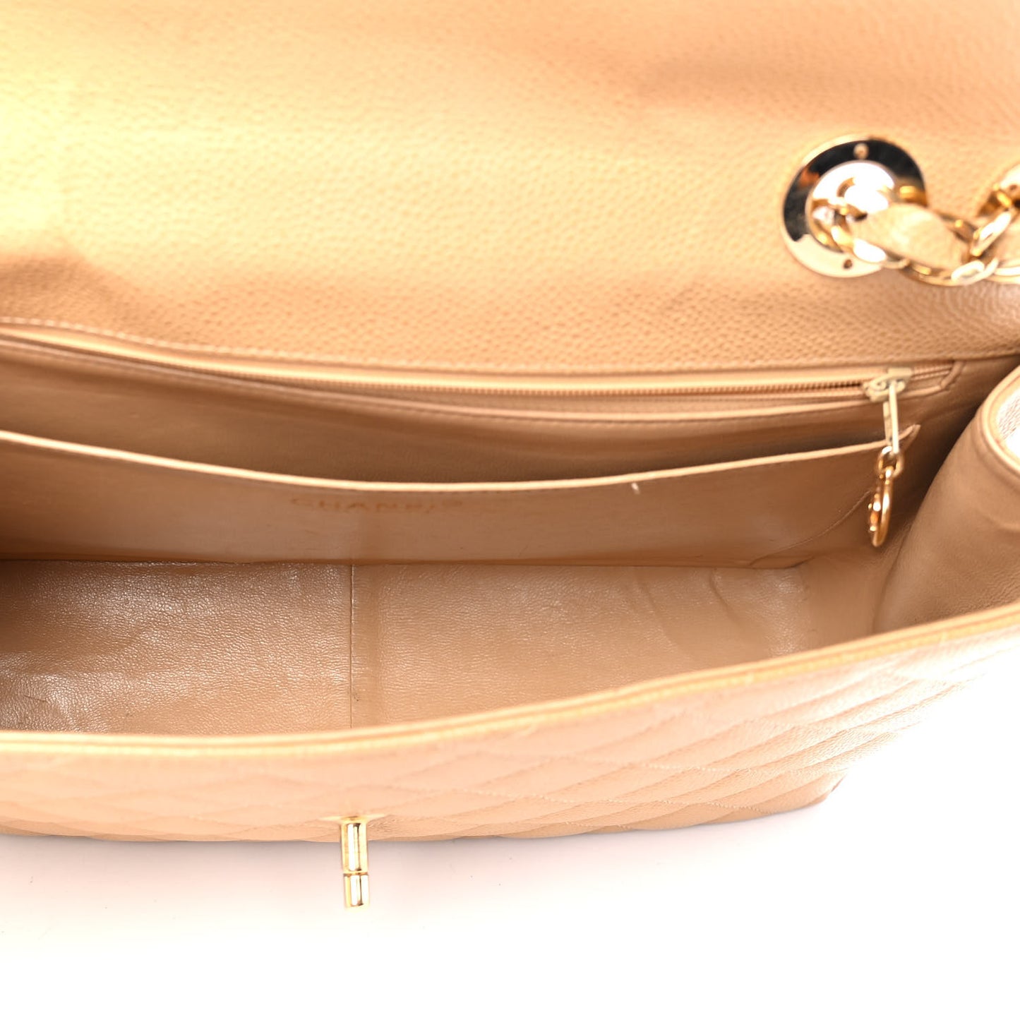 Caviar Quilted Jumbo Single Flap Beige