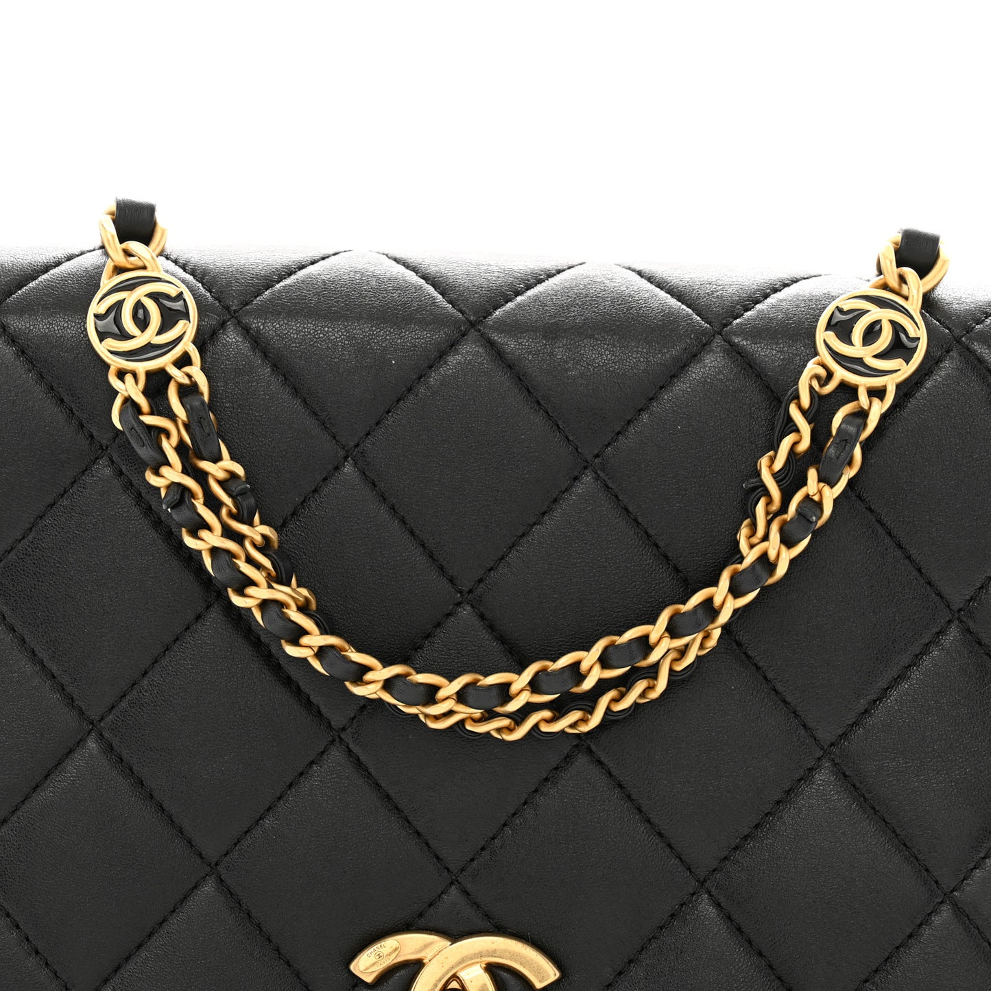 Lambskin Quilted Enamel CC Chain Flap Black