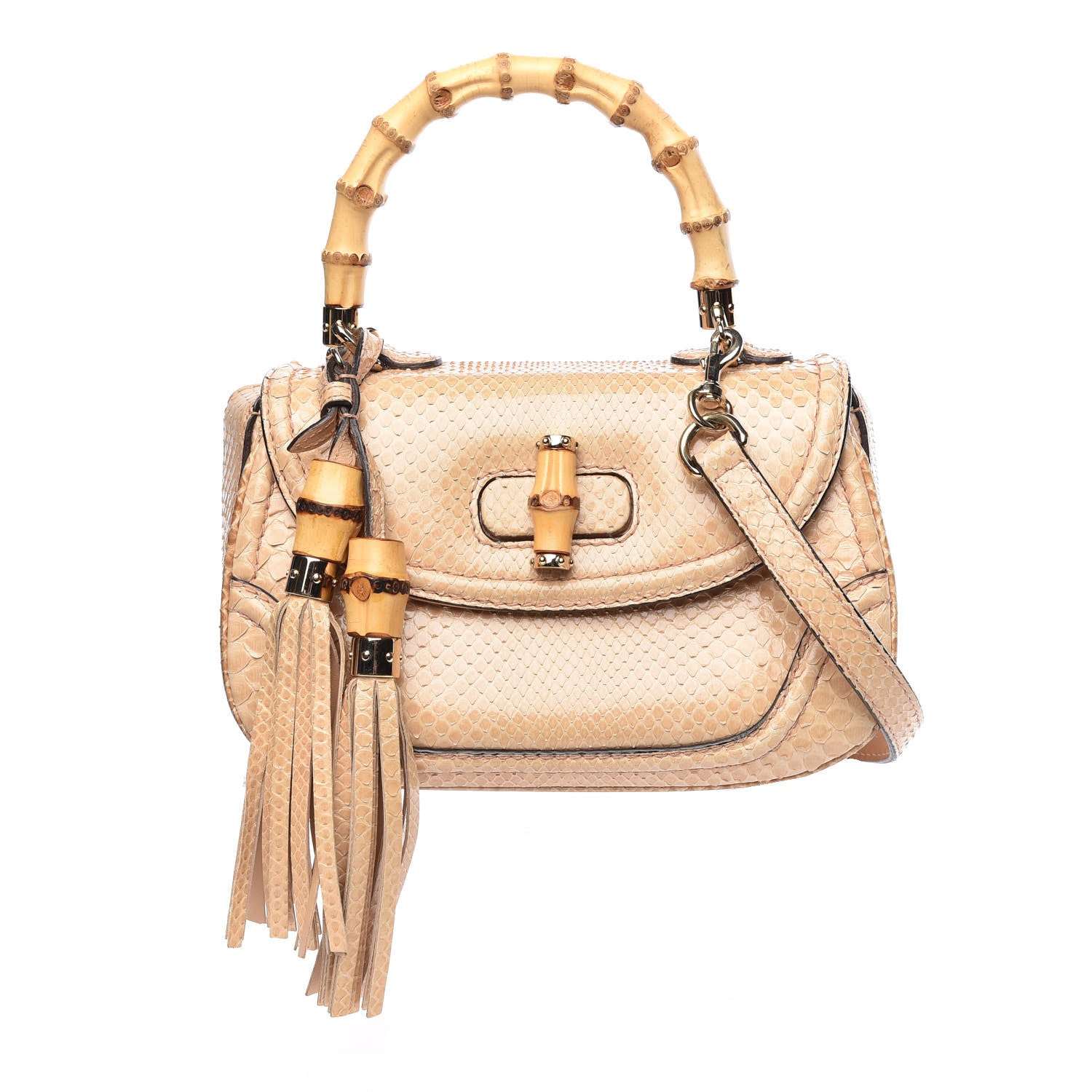 Gucci Python Small New Bamboo Top Handle Bag Beige 1 of 16
