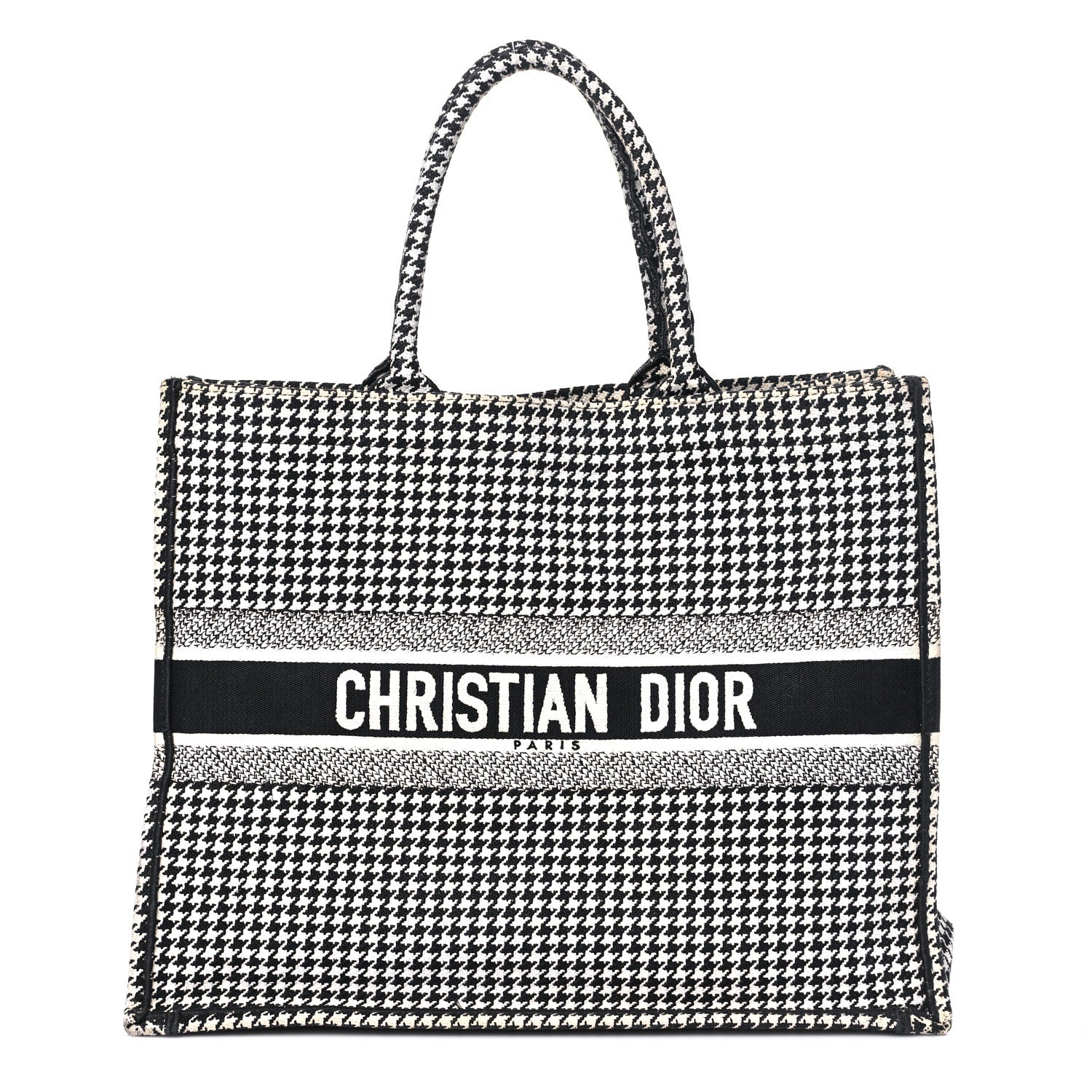 Christian Dior Canvas Houndstooth Embroidered Large Book Tote Black White 1 of 16