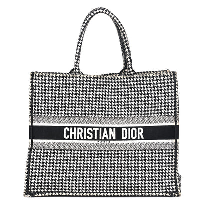 Christian Dior Canvas Houndstooth Embroidered Large Book Tote Black White 1 of 16