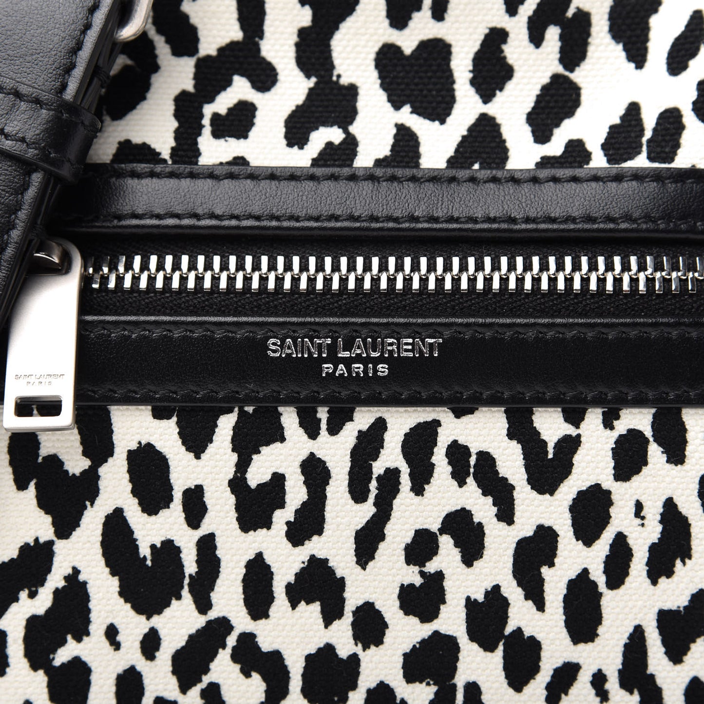 Canvas Leopard Print Sid Messenger Bag Black White