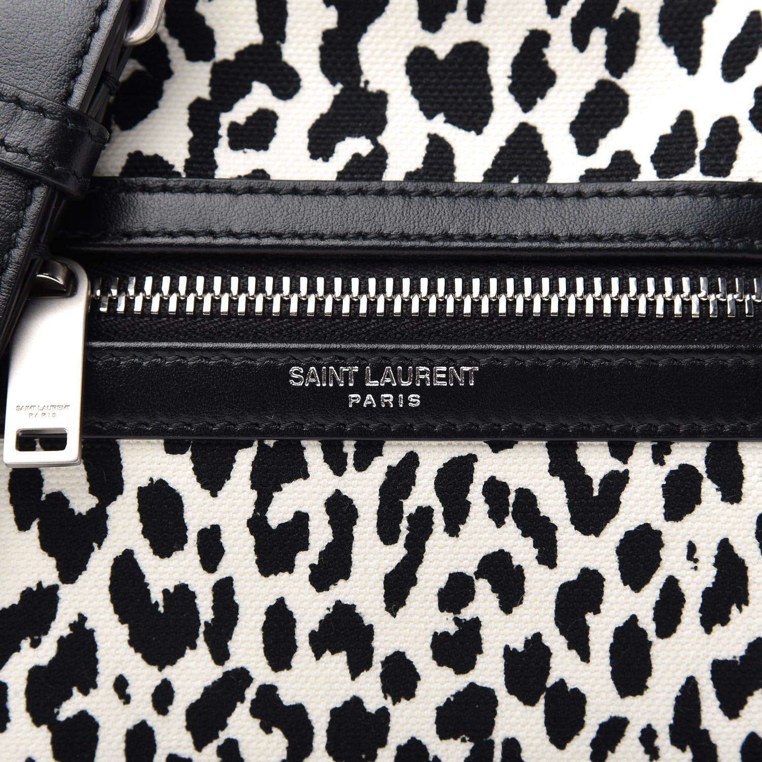 Saint Laurent Canvas Leopard Print Sid Messenger Bag Black White 9 of 9