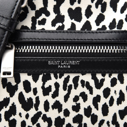 Saint Laurent Canvas Leopard Print Sid Messenger Bag Black White 9 of 9