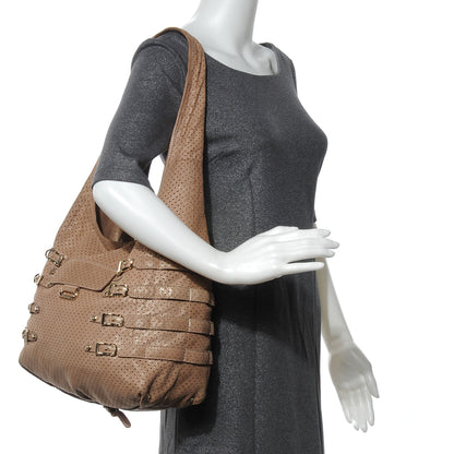 Jimmy Choo Metallic Leather Perforated Bardia Hobo Beige 2 of 6