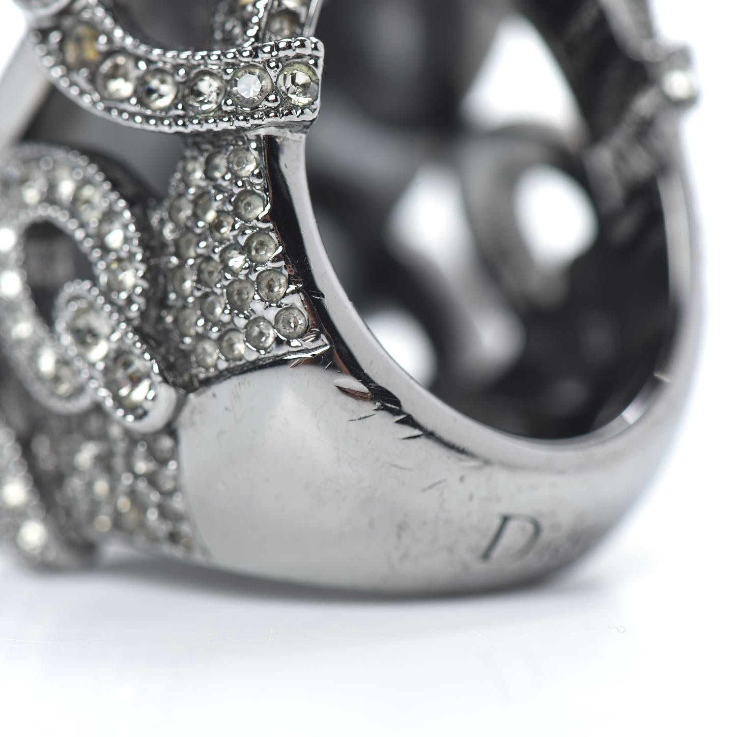 Christian Dior Crystal Resin Art Deco Ring 7.25 Black Silver 5 of 6