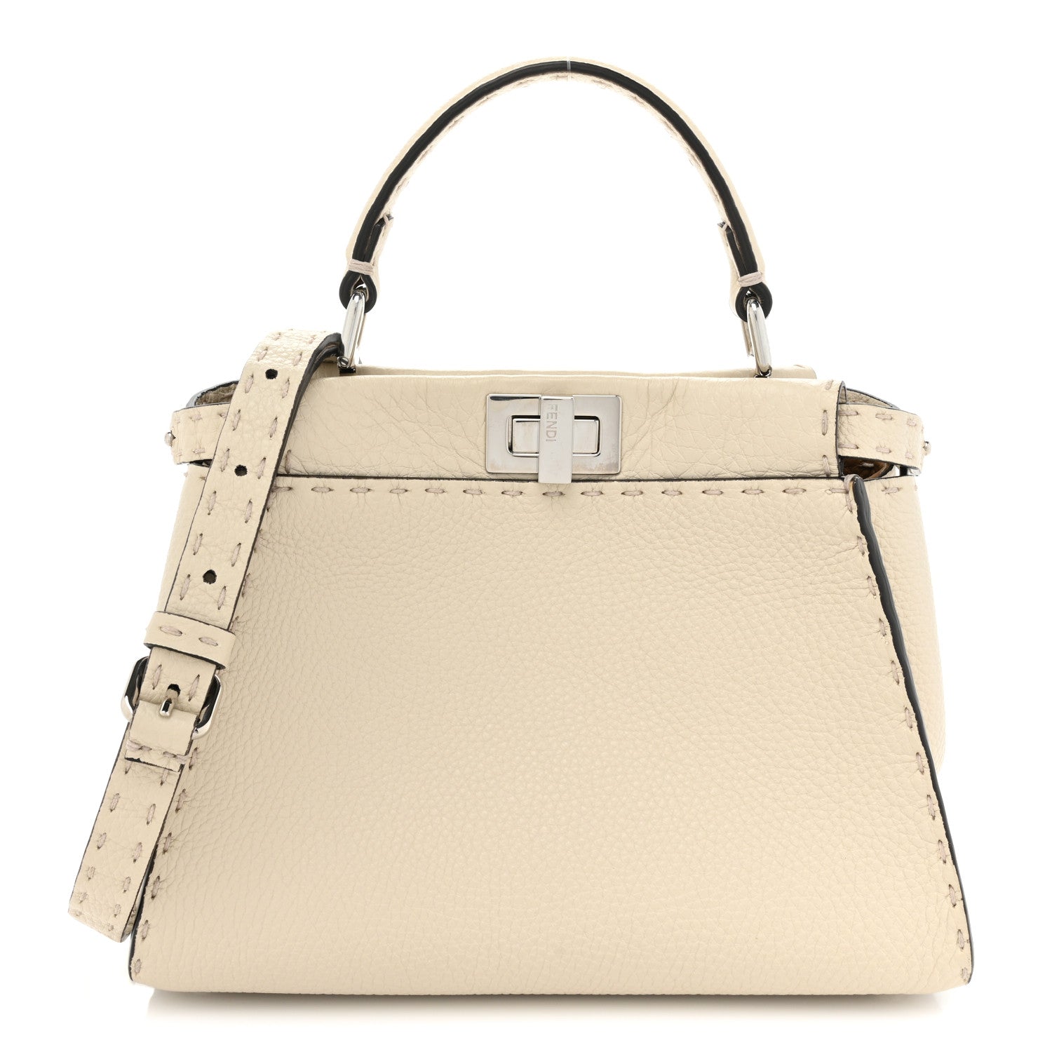 Fendi Cuoio Romano Selleria Mini Peekaboo Iconic Satchel Latte 1 of 13