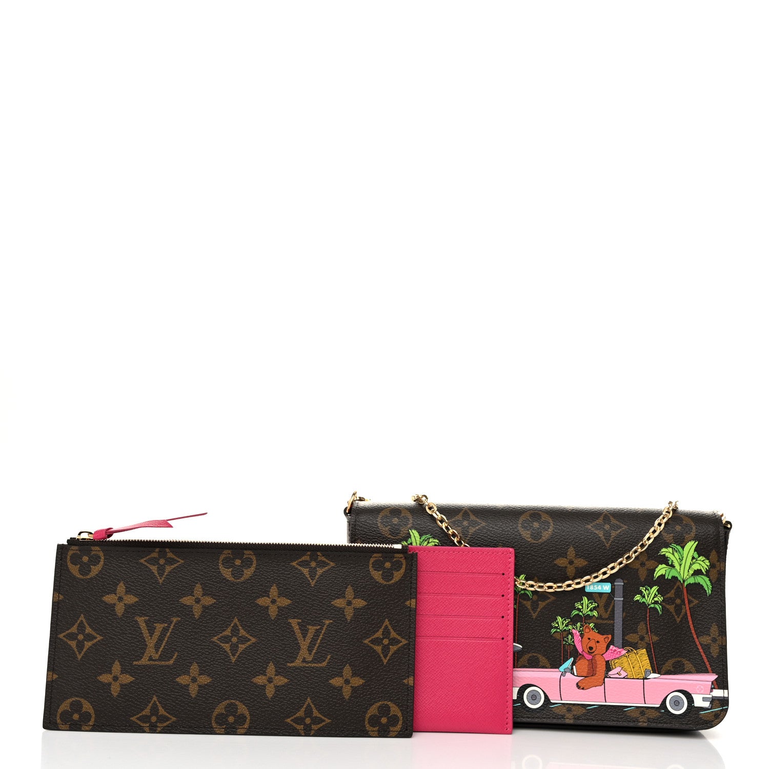 Louis Vuitton Monogram 2021 Christmas Animation Hollywood Pochette Felicie Chain Wallet Fuchsia 3 of 10