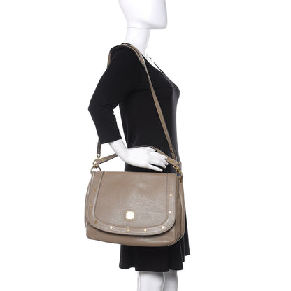 MCM Calfskin Studded Shoulder Bag Beige 2 of 13