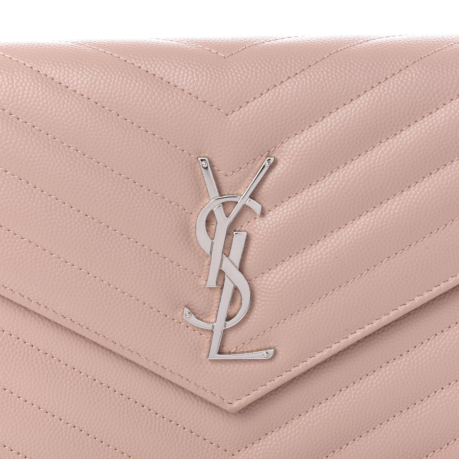 Saint Laurent Grain De Poudre Matelasse Chevron Monogram Chain Wallet Pale Pink 8 of 8